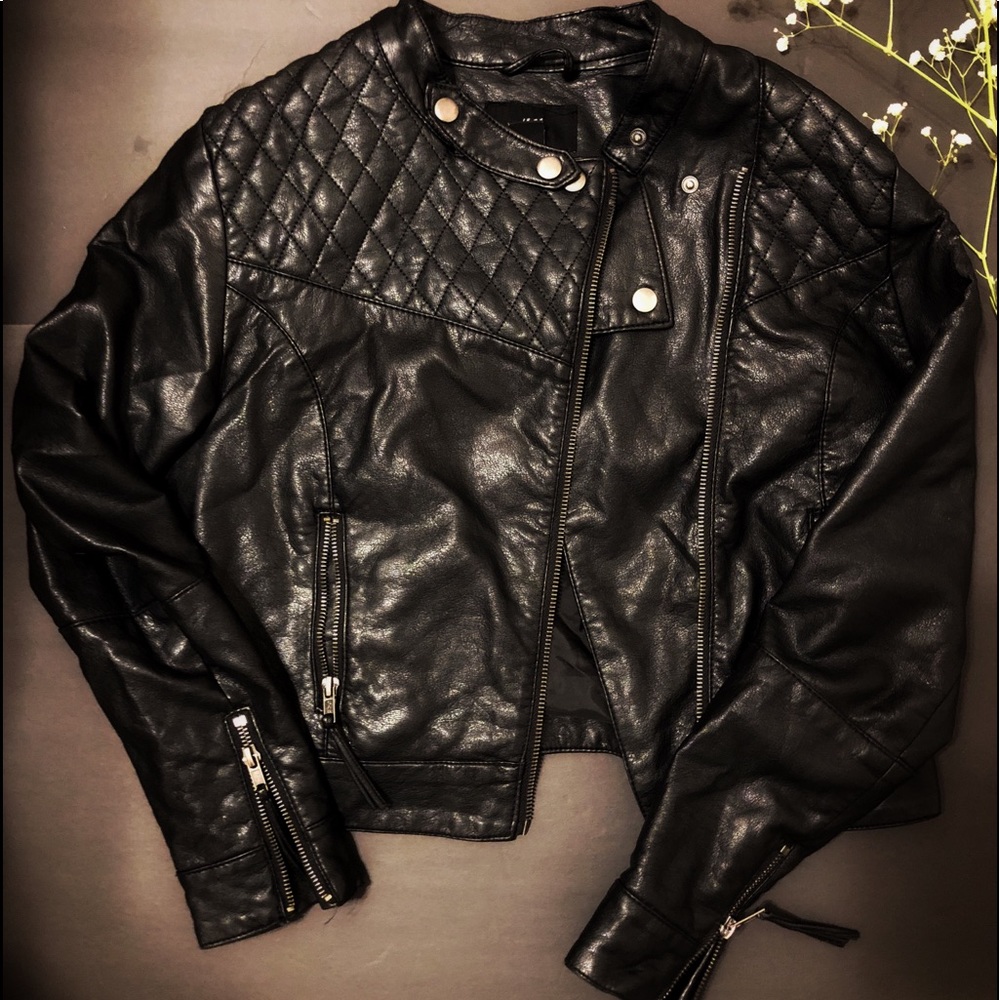 Faux black leather jacket.